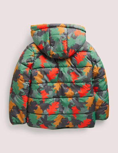 Autumn Leaf Reversible Teddy Puffer Jacket-Rosmaringrün, Herbstlaub-Camouflage-5