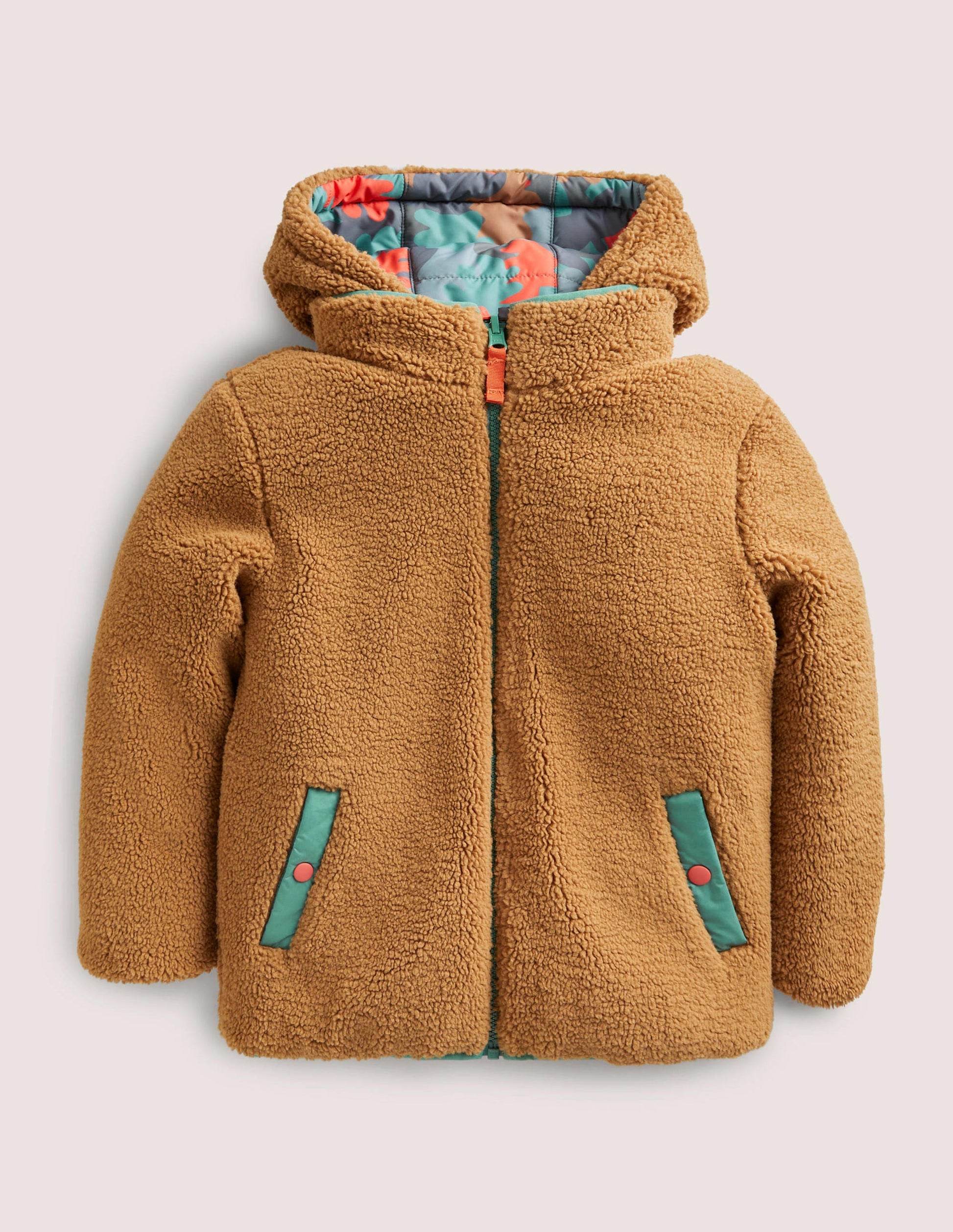 Autumn Leaf Reversible Teddy Puffer Jacket-Rosmaringrün, Herbstlaub-Camouflage-7