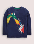 Printed Graphic T-shirt-College Navy Dragon