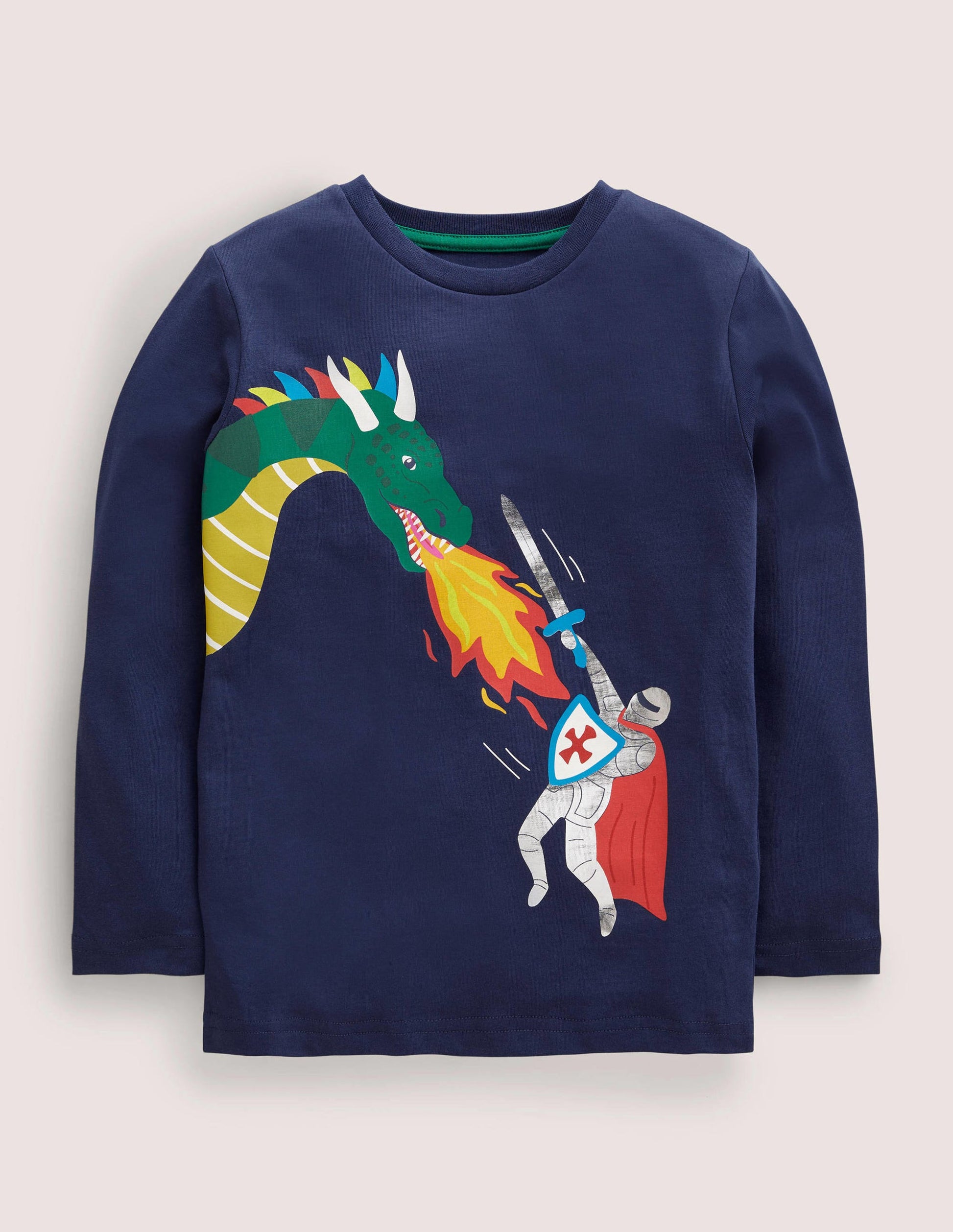 Printed Graphic T-shirt-College Navy Dragon-1