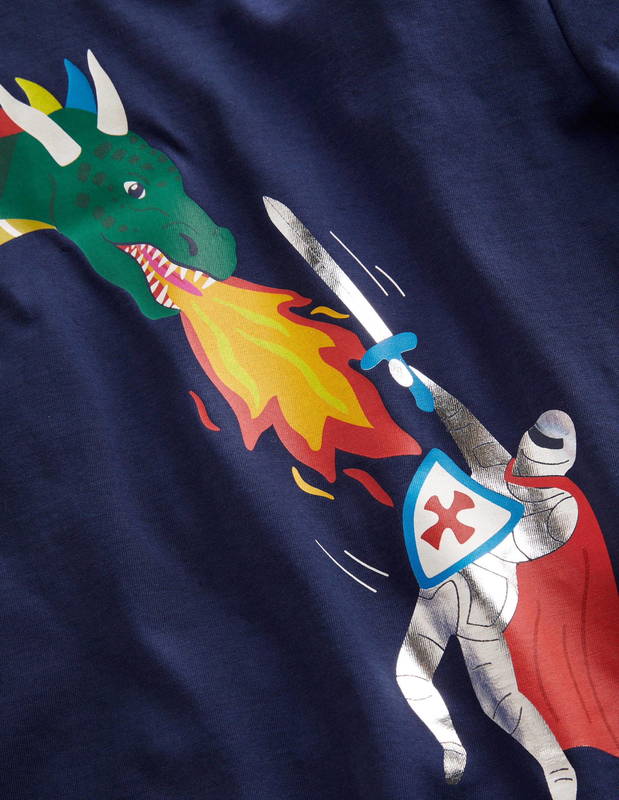 Printed Graphic T-shirt-College Navy Dragon - Image 3