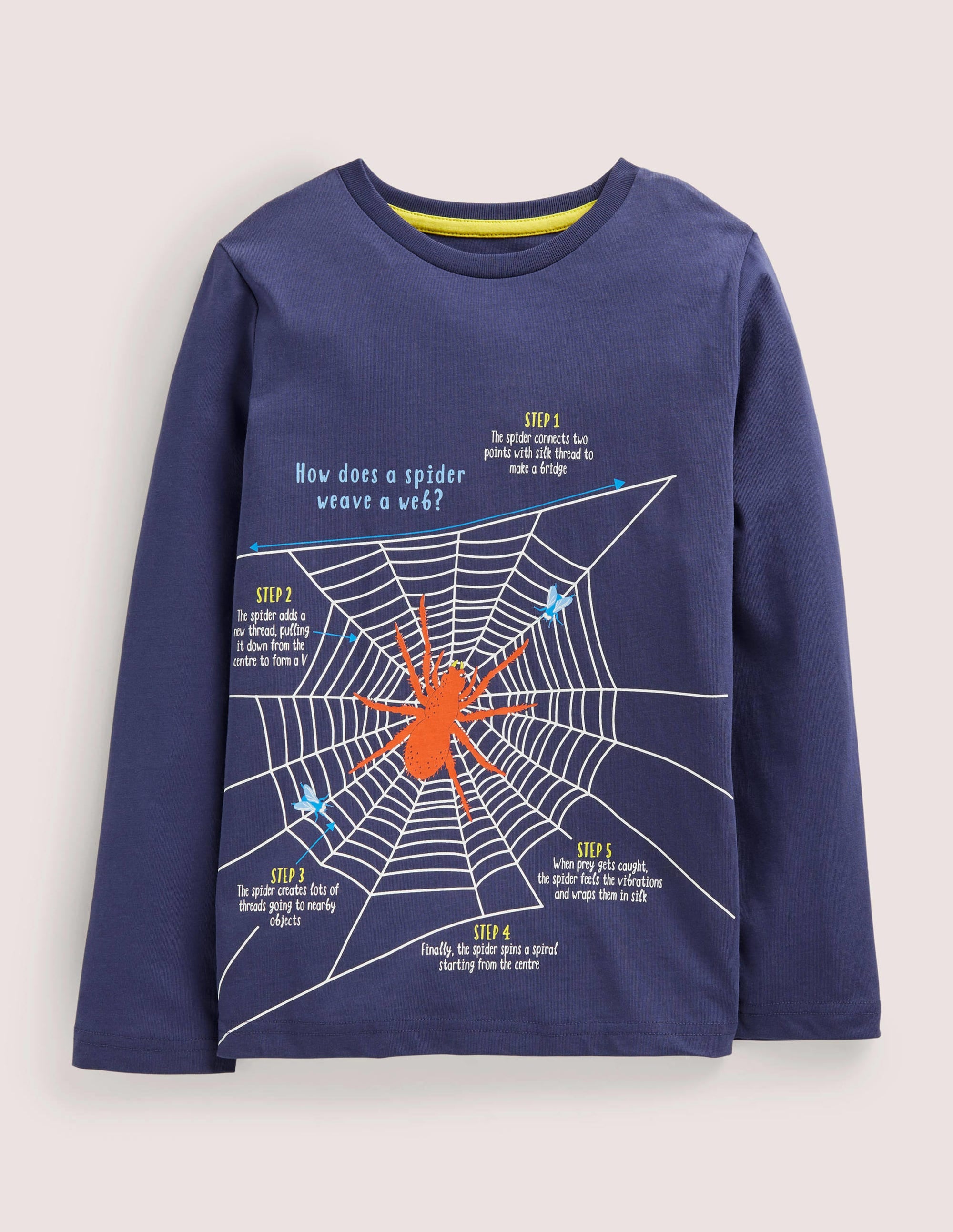 Navy Spider Print Long-Sleeved Halloween T-shirt-College Navy Spider Web - Image 1