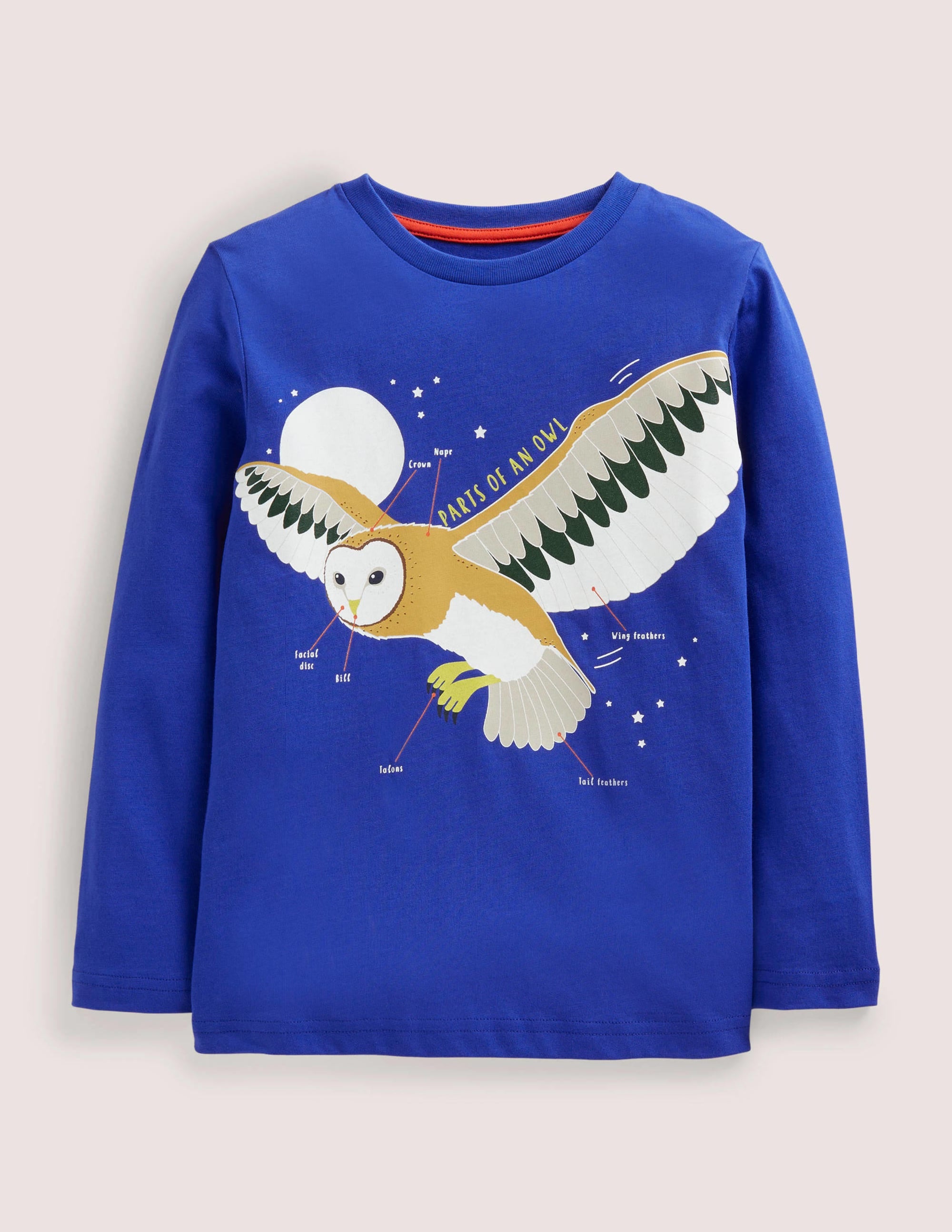 Blue Owl Print Long-Sleeved T-shirt-Chouette bleu brillant - Image 1