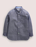 Lässiges Twill-Hemd-Blau, Geflockte Tupfen