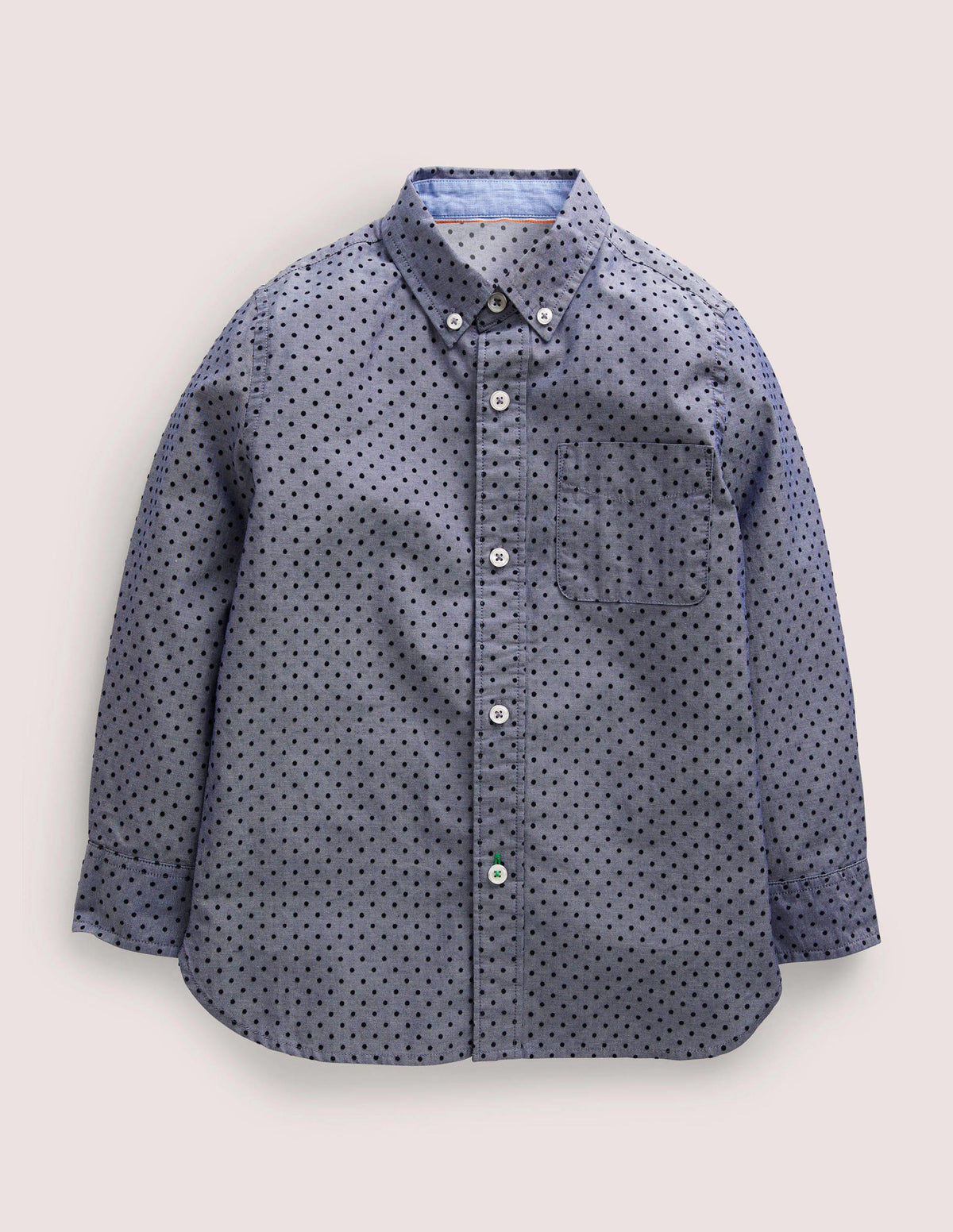 Lässiges Twill-Hemd-Blau, Geflockte Tupfen-1