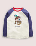 T-shirt festif à manches raglan-Hérisson sur luge ivoire