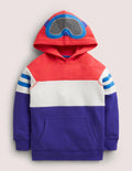 Ski-Hoodie-Erdbeerkuchenrot, Stahlblau