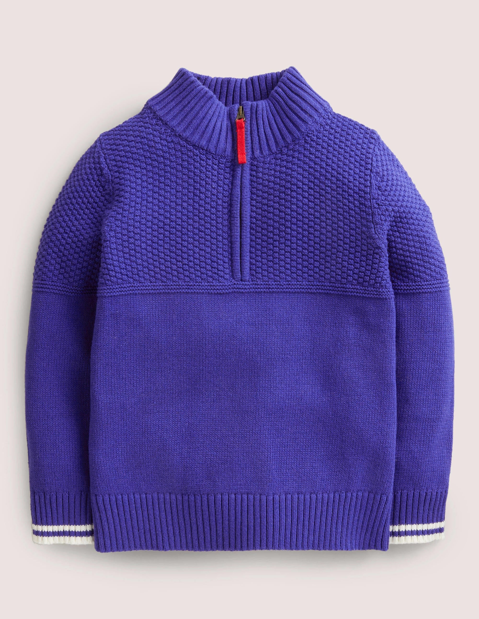 Feinstrick-Pullover mit halbem Reißverschluss-Stahlblau - Image 1