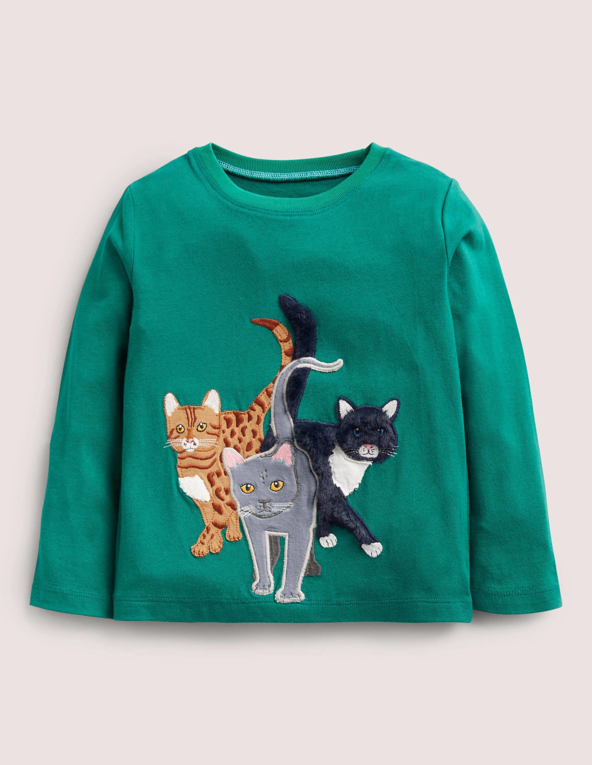 T-Shirt mit Tierapplikation-Waldgrün, Katzen - Image 1