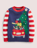 Navy Striped Christmas Jumper-Starboard Blue Xmas Tree