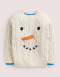 Pull torsadé à motif bonhomme de neige-Bonhomme de neige écru chiné