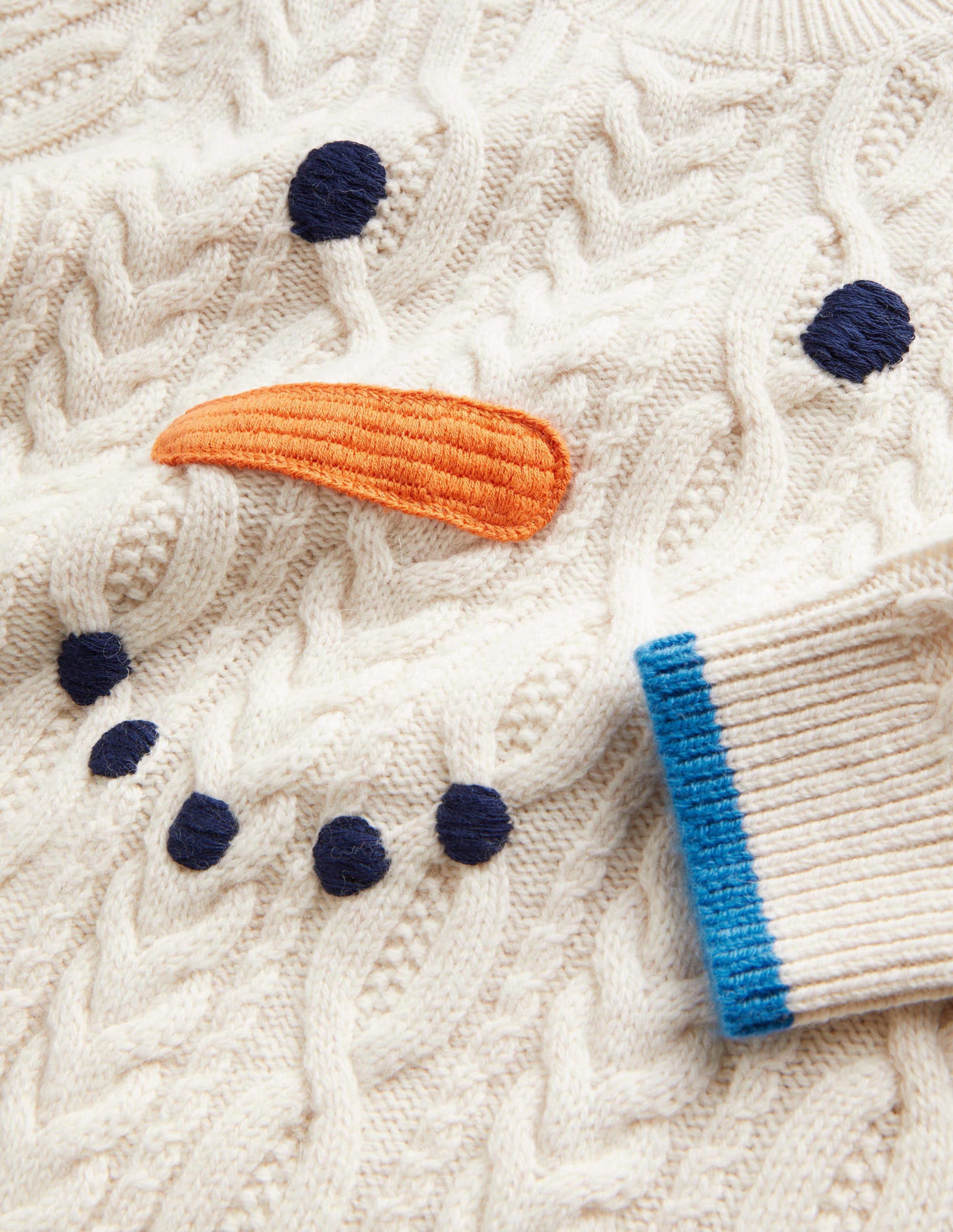 Pull torsadé à motif bonhomme de neige-Bonhomme de neige écru chiné - Image 3