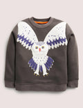 Sweatshirt mit Eulenapplikation-Rauchgrau, Eule