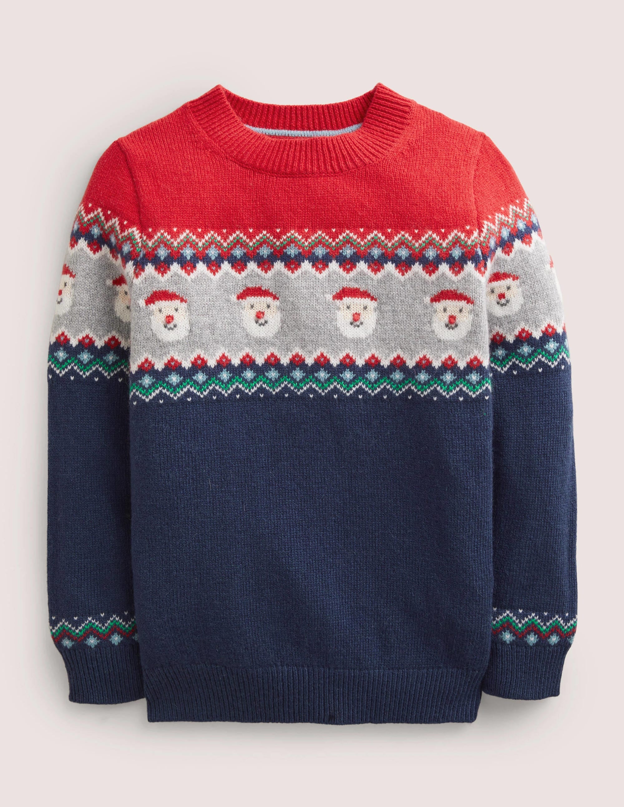 Navy Fair Isle Christmas Jumper-Schuluniform-Navy, Weihnachtsmanngesichter - Image 1