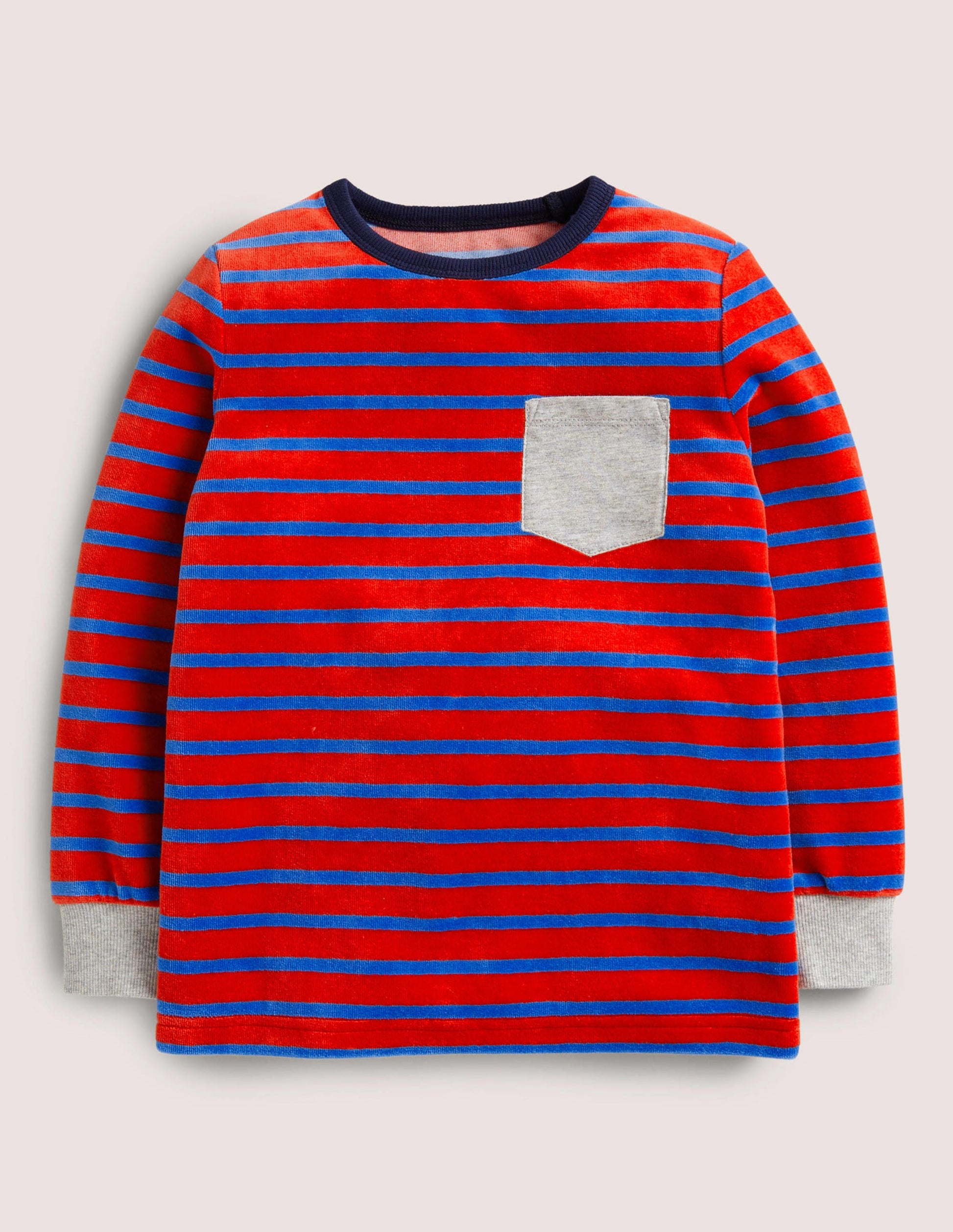 T-shirt en velours-Rouge rockabilly/bleu marocain-1