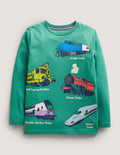 T-shirt à imprimé véhicule métallisé-Trains vert montagne