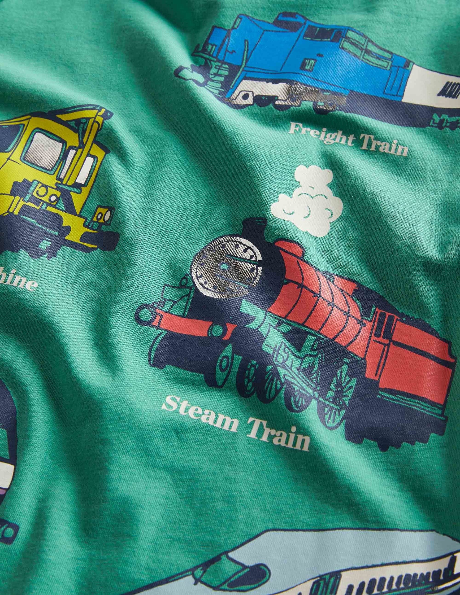 T-shirt à imprimé véhicule métallisé-Trains vert montagne-3