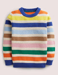 Gestreifter Mini-Me-Pullover-Hellbeige, Regenbogenstreifen