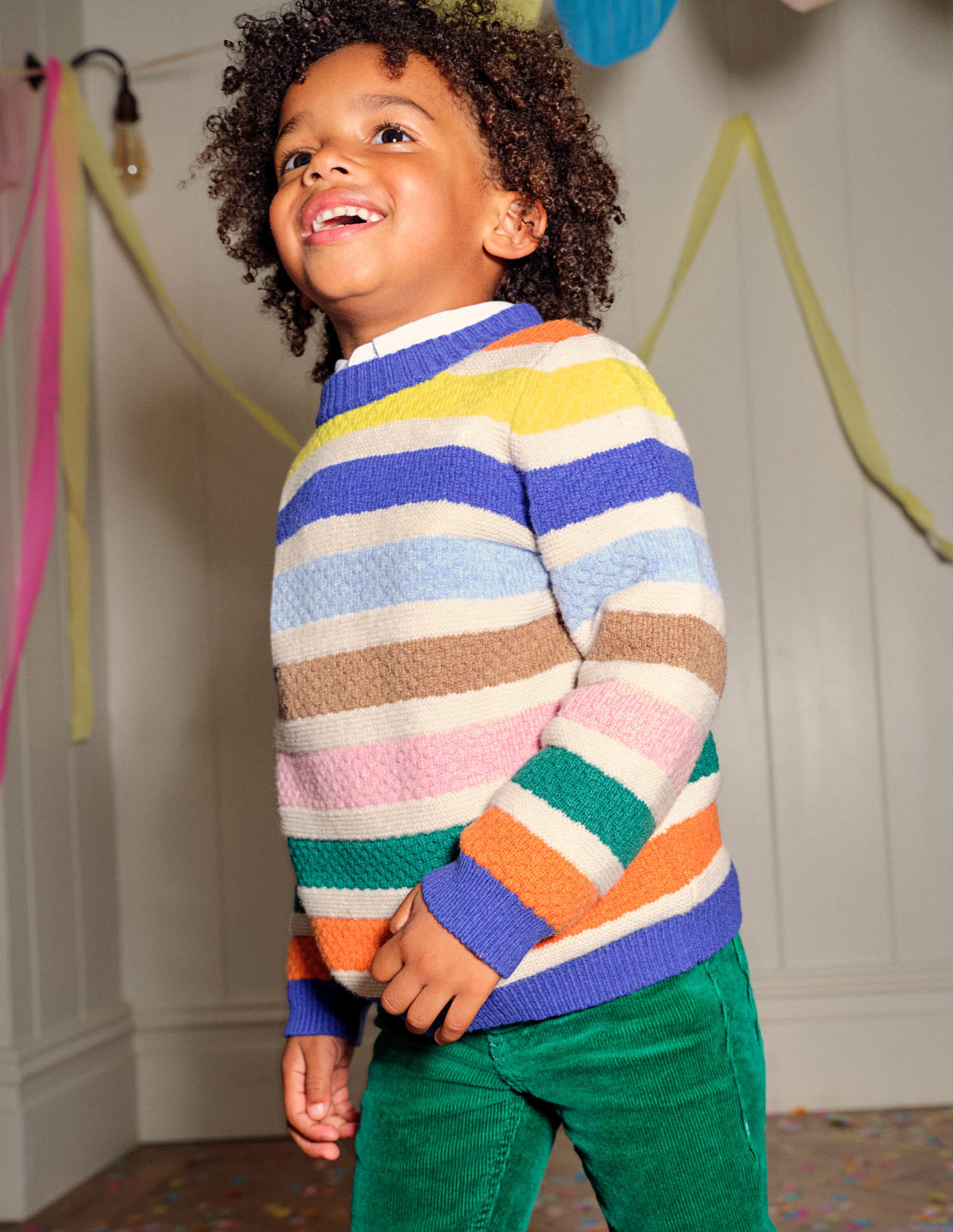 Gestreifter Mini-Me-Pullover-Hellbeige, Regenbogenstreifen - Image 5