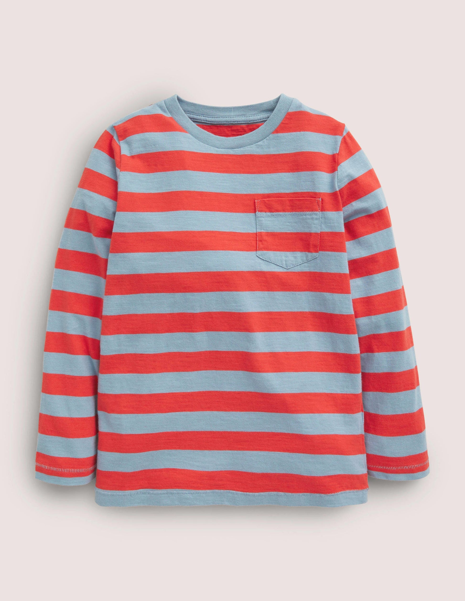 Langärmliges T-Shirt in gewaschener Optik-Blau/Rot-1
