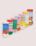 Box mit Socken im 7er-Pack-Waldtiere, Fair-Isle-Muster