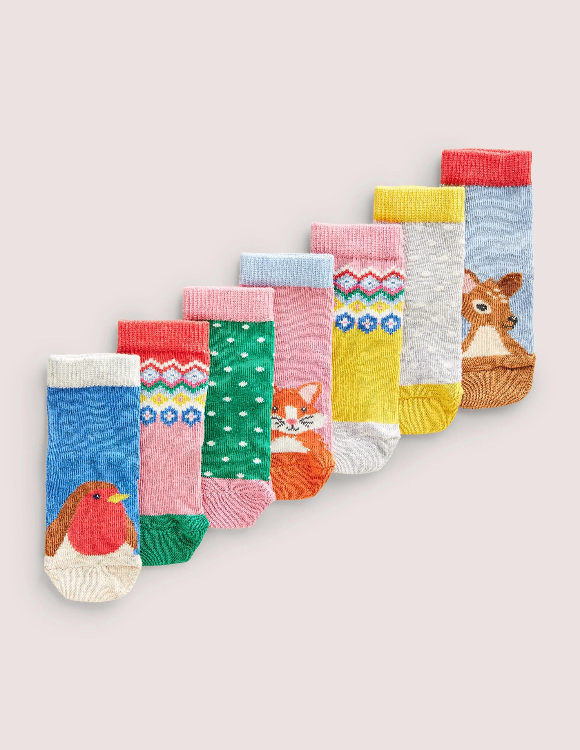 Box mit Socken im 7er-Pack-Waldtiere, Fair-Isle-Muster - Image 1