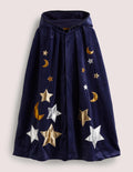 Navy Embroidered Stars Velvet Halloween Cape-Bleu marine universitaire