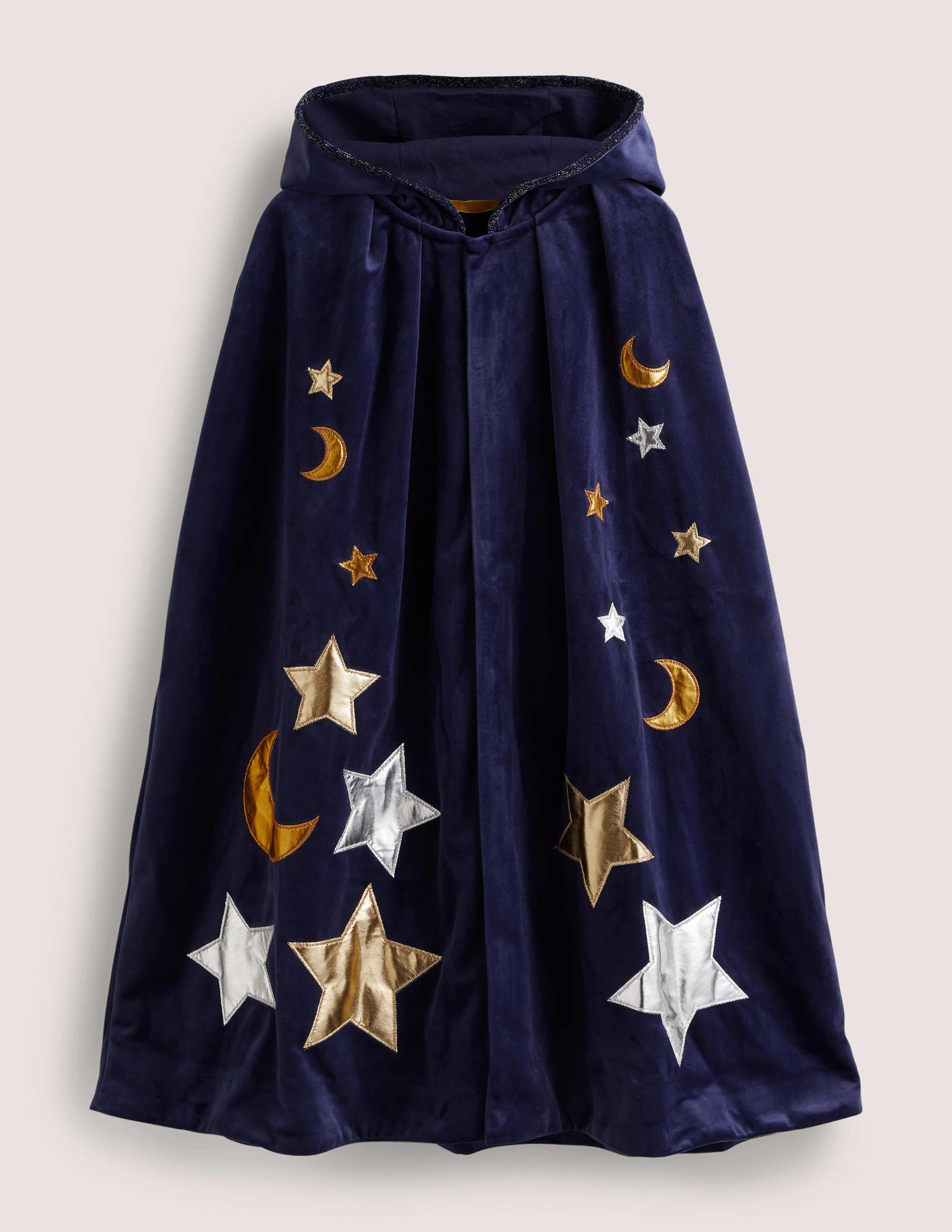 Navy Embroidered Stars Velvet Halloween Cape-Bleu marine universitaire - Image 1