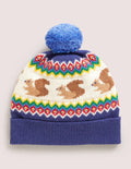 Bonnet à motif jacquard écureuil-Bleu marine