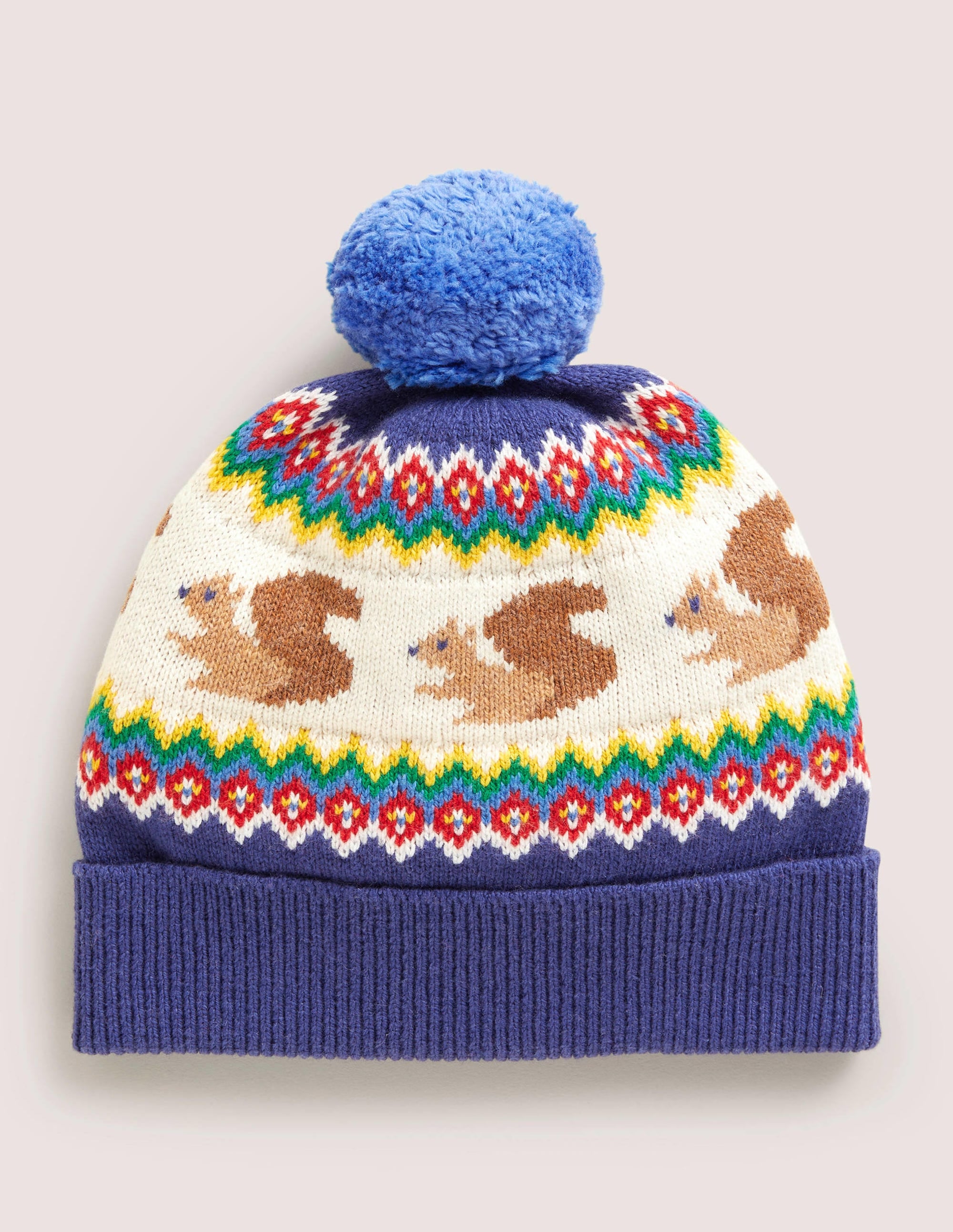 Bonnet à motif jacquard écureuil-Bleu marine - Image 1