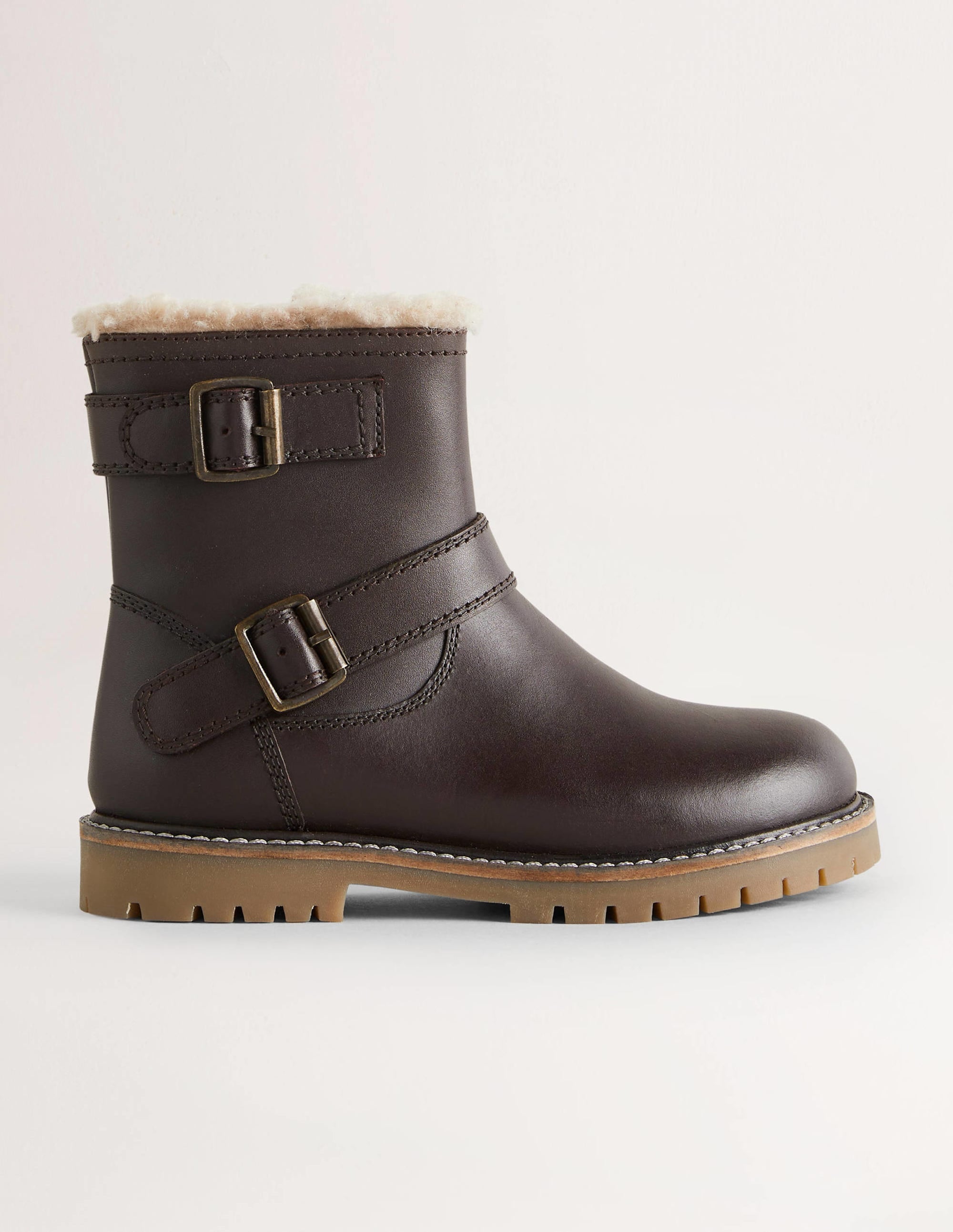 Bottines biker en cuir-Chocolat - Image 1