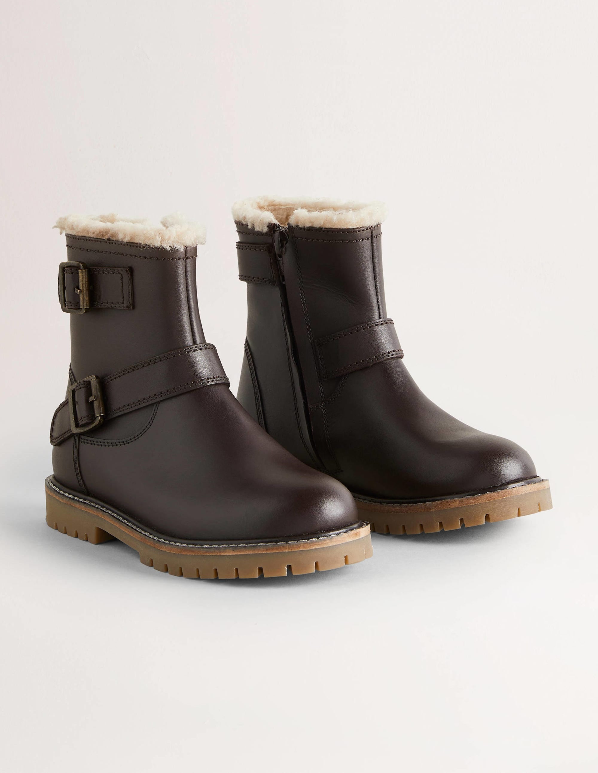 Bottines biker en cuir-Chocolat - Image 2