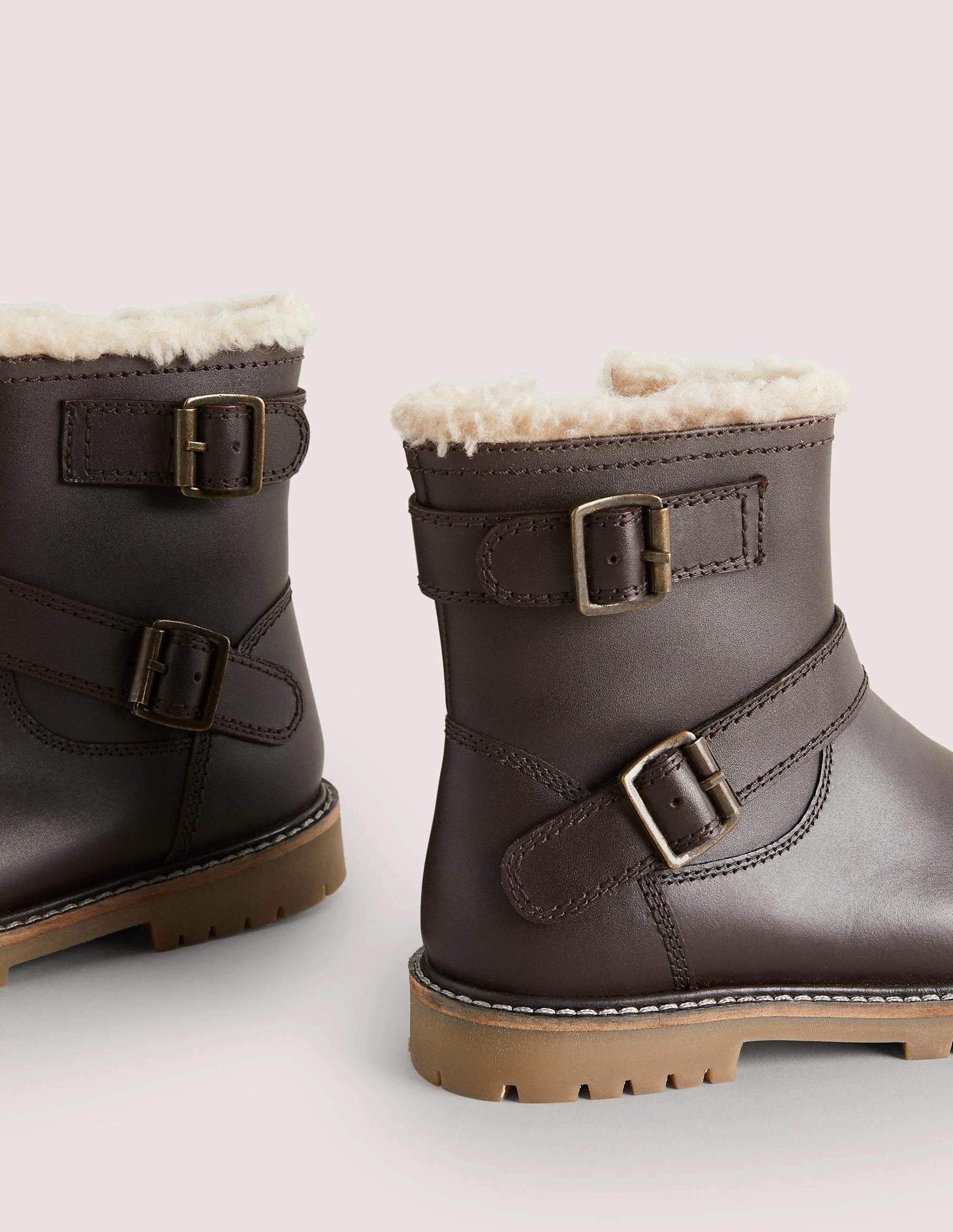 Bottines biker en cuir-Chocolat - Image 3