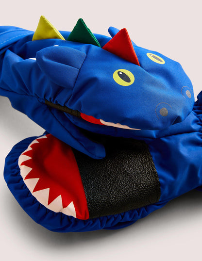 Moufles fantaisie pour tous les temps-Dinosaure bleu brillant