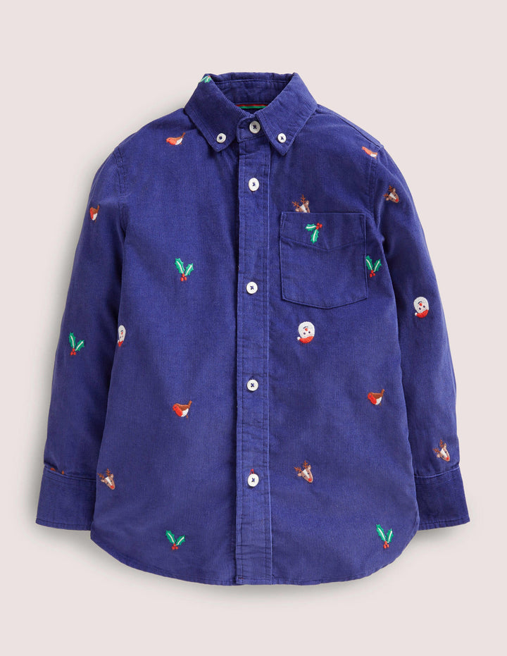 Embroidered Shirt-Starboard Blue Christmas Cord