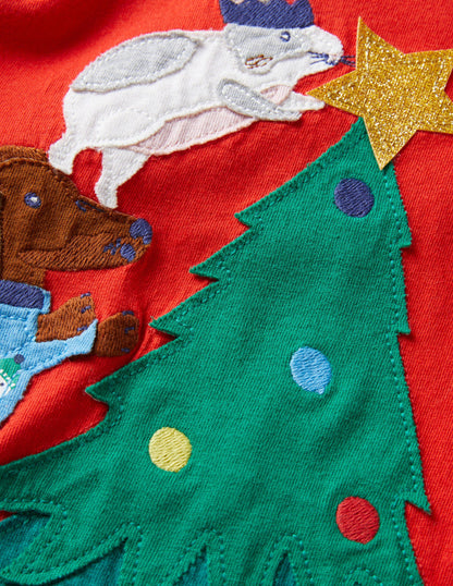 Festliches Oberteil mit Applikation-Feuerrot, Weihnachtsbaum-3