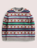 Pull renne motif jacquard-Gris chiné