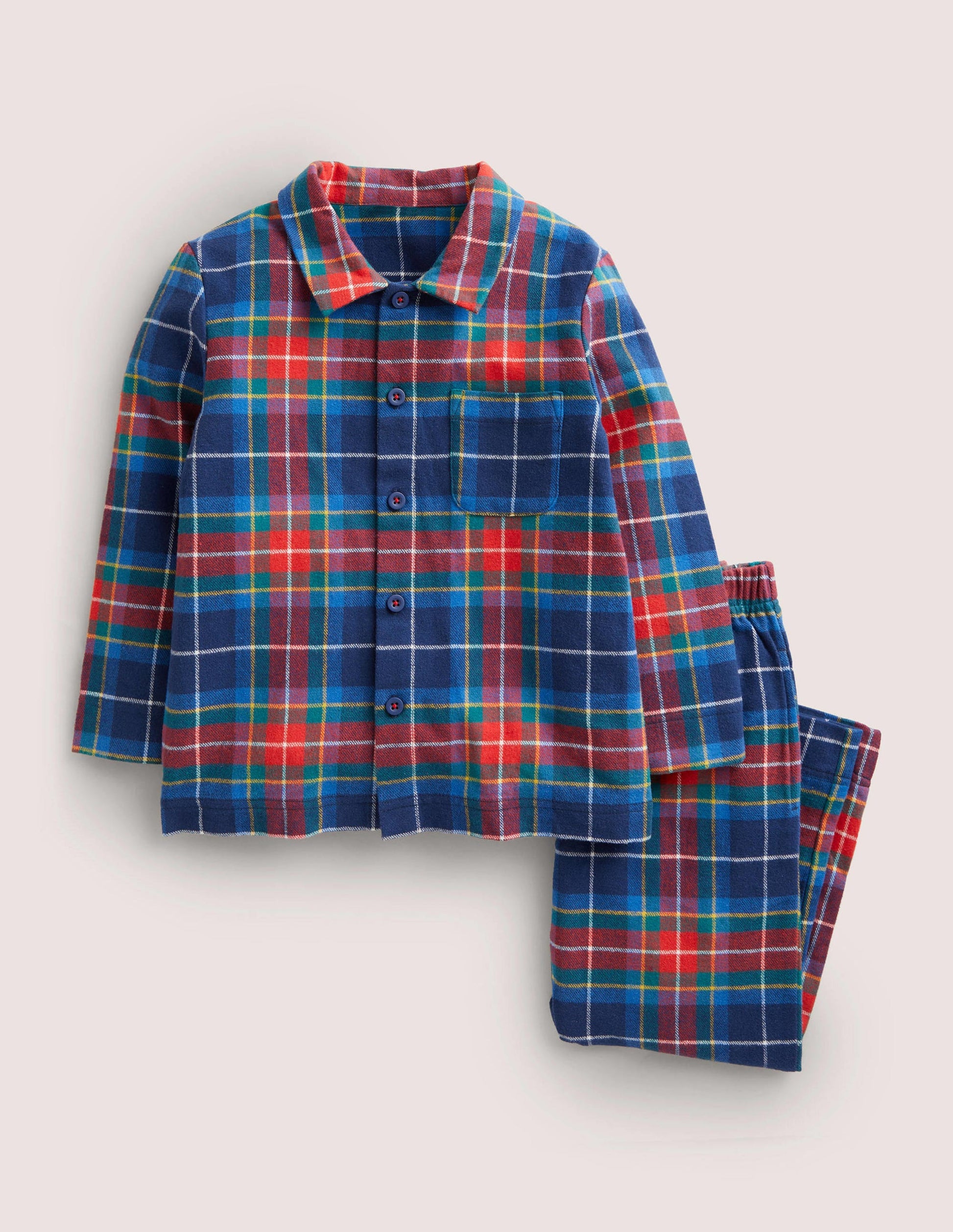 Pyjama tissé-Carreaux bleu marine universitaire/rouge-1