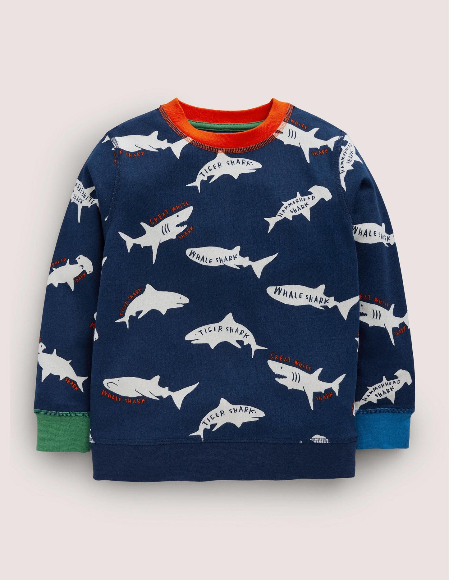 Gemustertes Sweatshirt-Schuluniform-Navy/Naturweiß, Haie