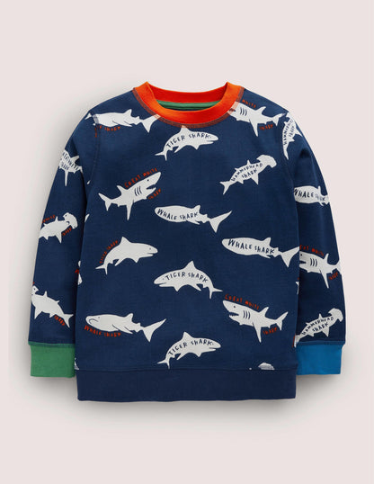 Gemustertes Sweatshirt-Schuluniform-Navy/Naturweiß, Haie-1