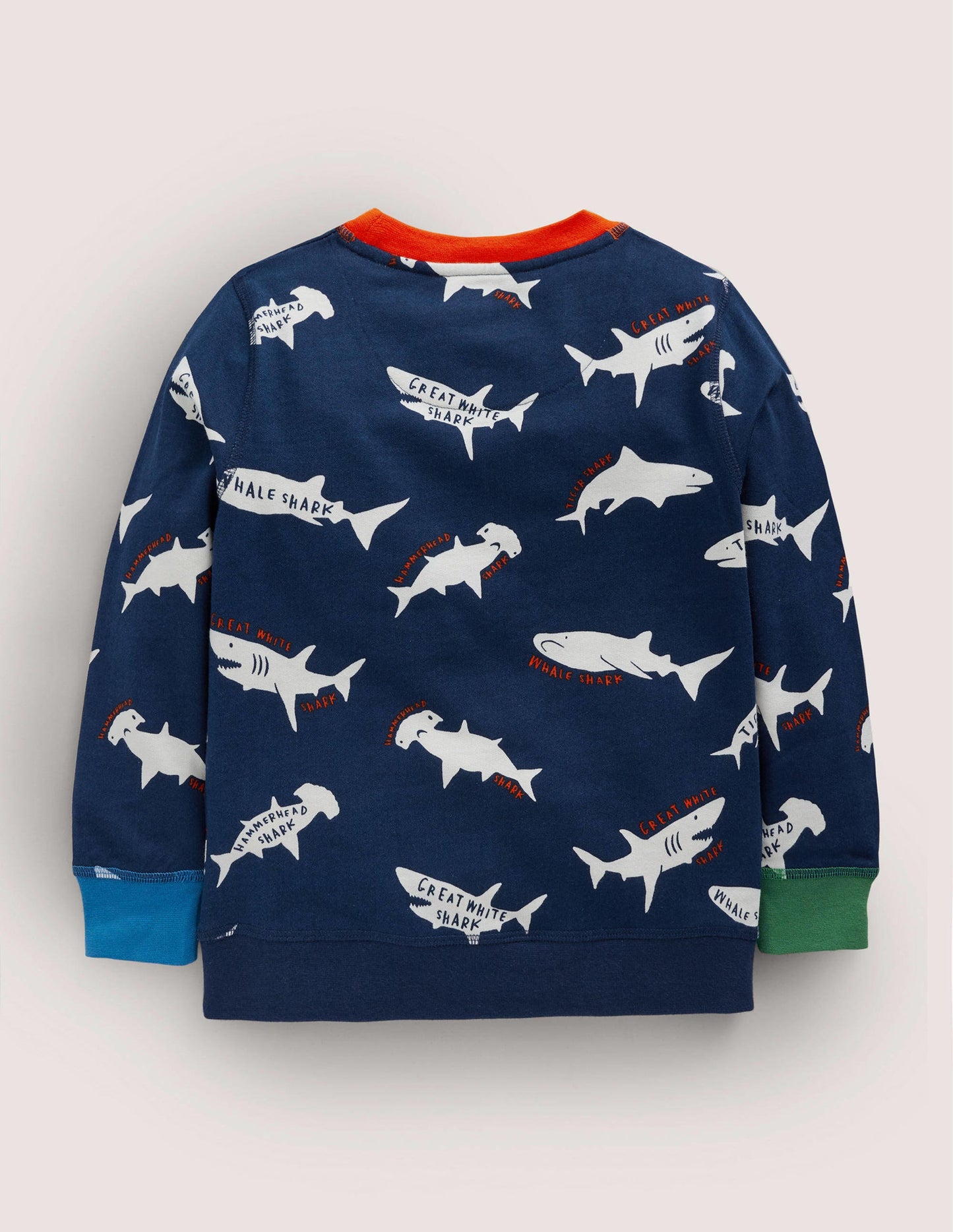 Gemustertes Sweatshirt-Schuluniform-Navy/Naturweiß, Haie