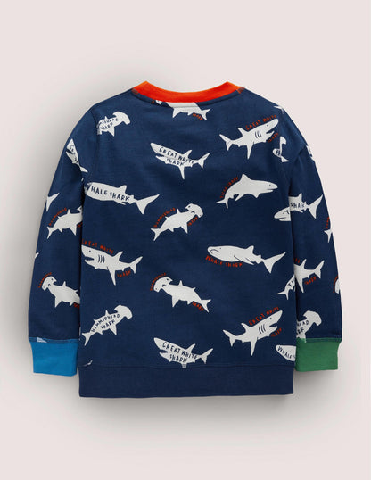 Gemustertes Sweatshirt-Schuluniform-Navy/Naturweiß, Haie-2