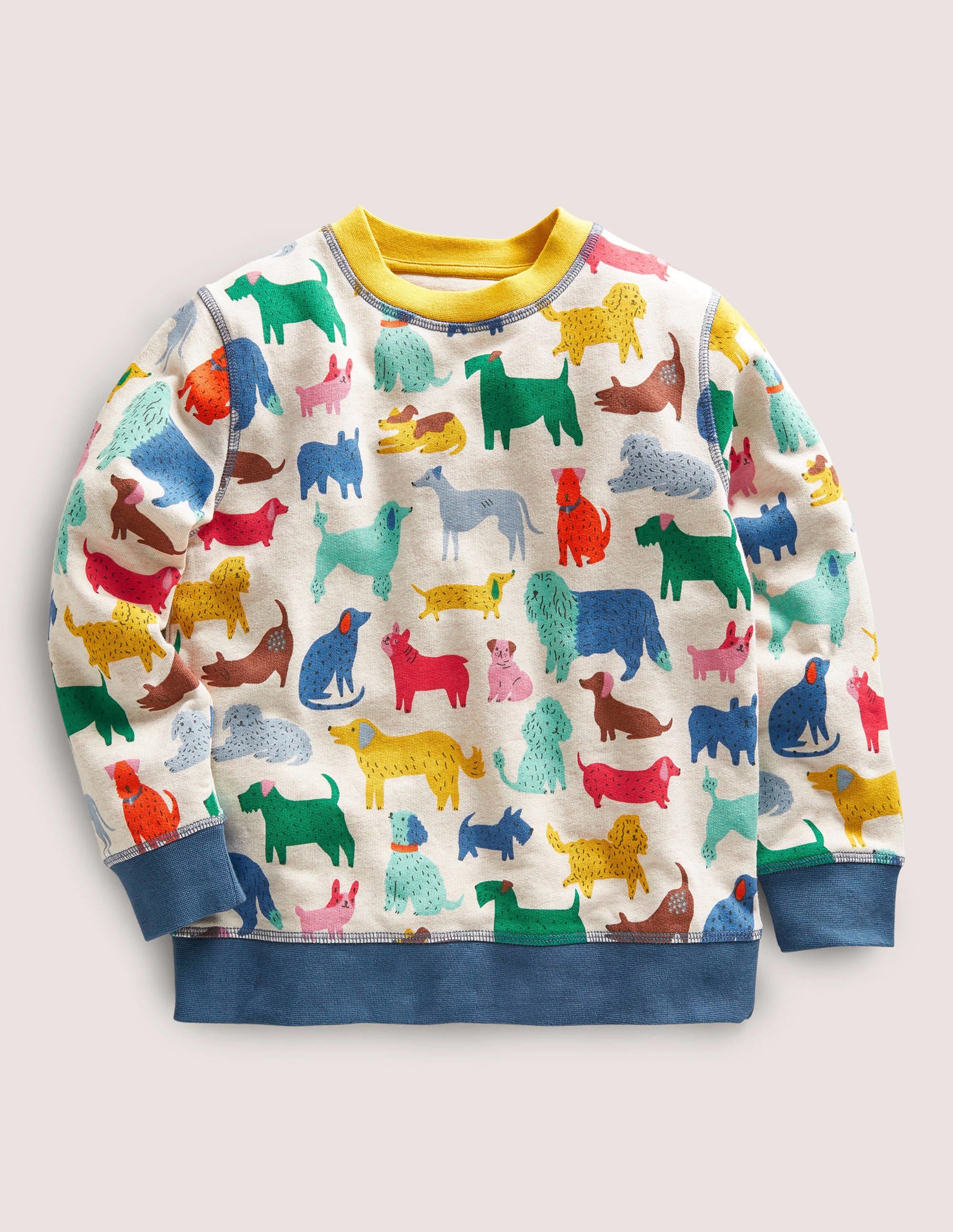 Gemustertes Sweatshirt-Hellbeige Meliert/Blau, Hunde - Image 1
