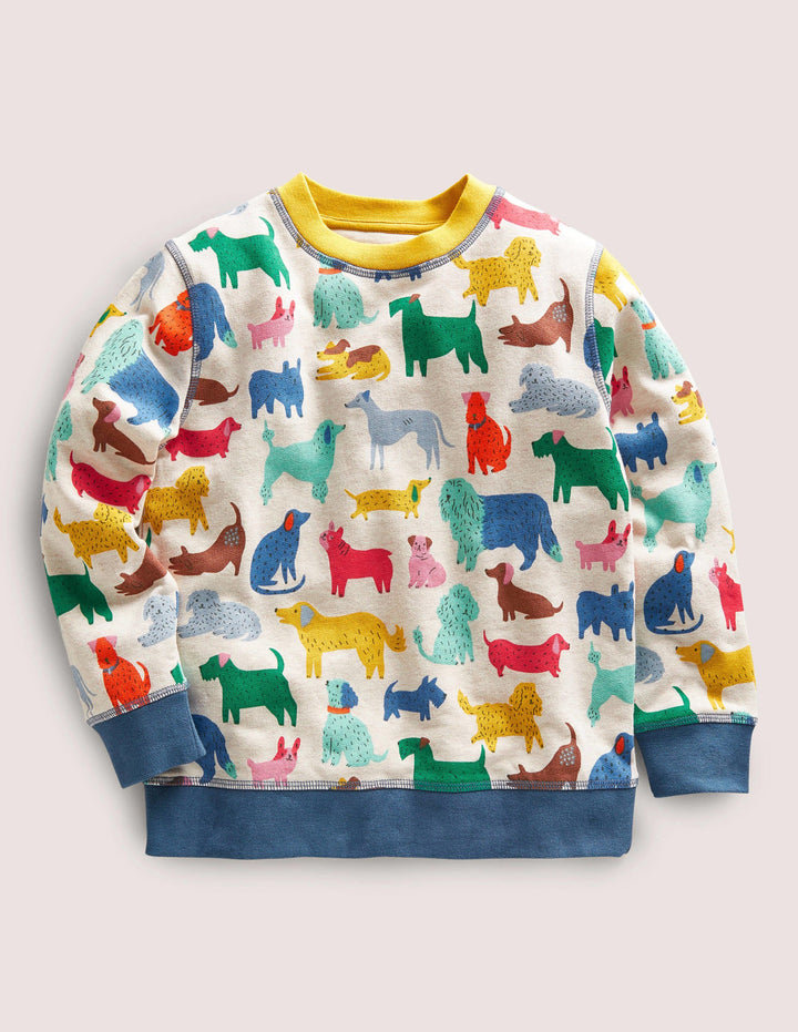 Gemustertes Sweatshirt-Hellbeige Meliert/Blau, Hunde