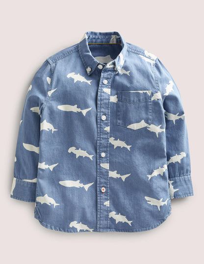 Ausgefallenes Jeanshemd-Heller Denim, Haie-1