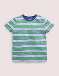 T-shirt délavé en tissu flammé-Vert gazon profond/bleu chiné