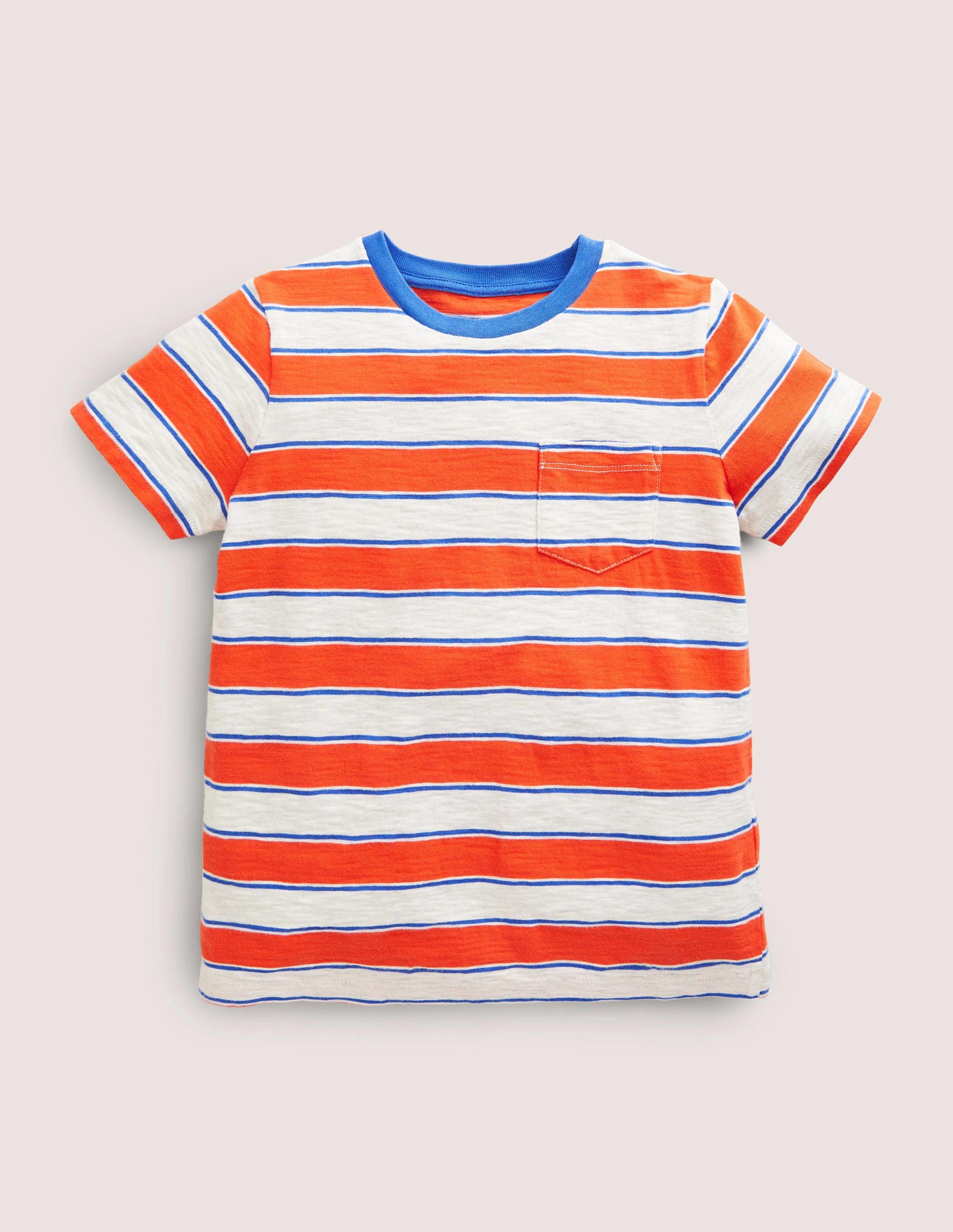 Vorgewaschenes Flammgarn-T-Shirt mit Stückfärbung-Mandarinenorange/Hellbeige Meliert-1