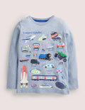 Long Sleeved Graphic T-shirt-Blue Marl Transport