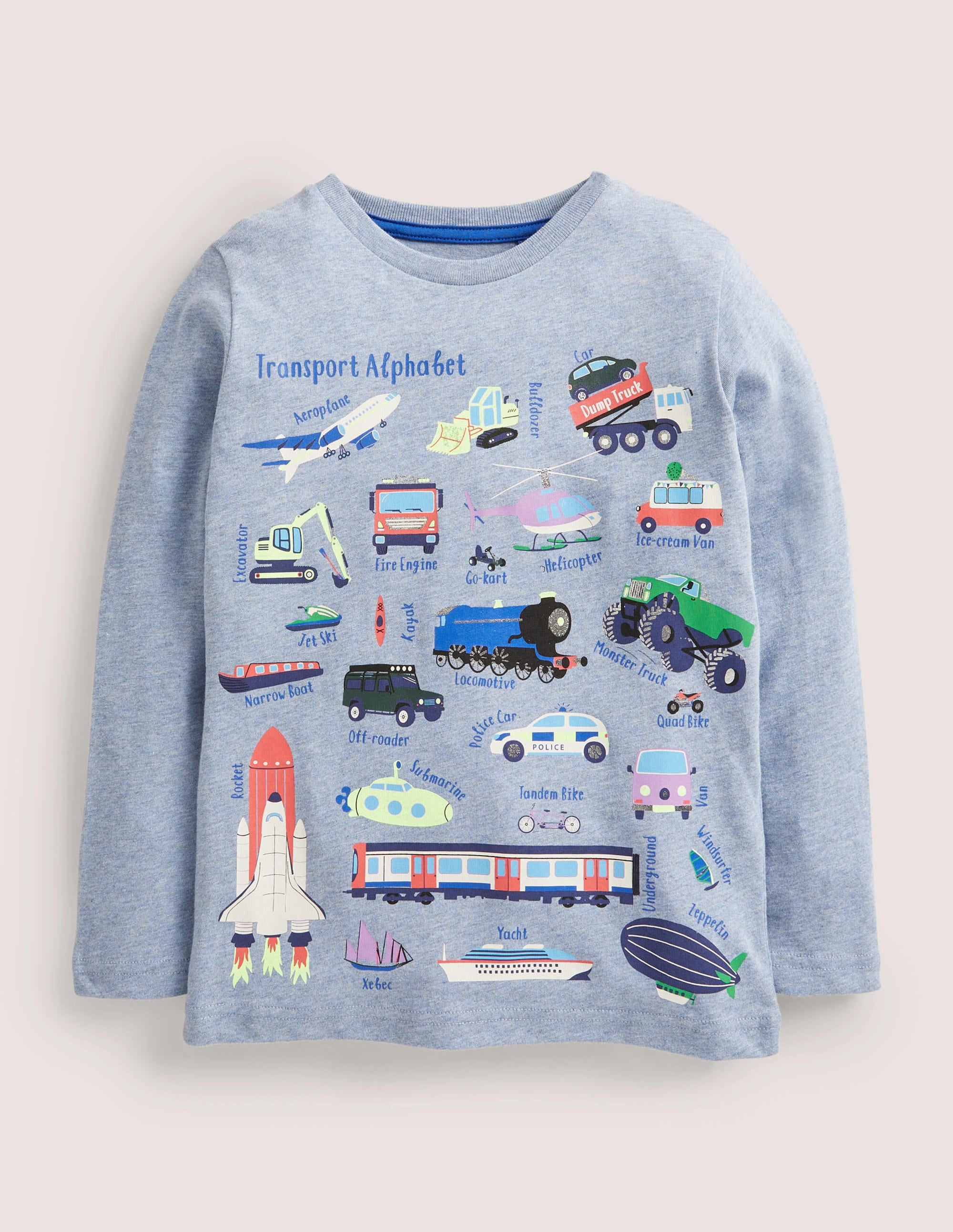 Long Sleeved Graphic T-shirt-Blue Marl Transport - Image 1