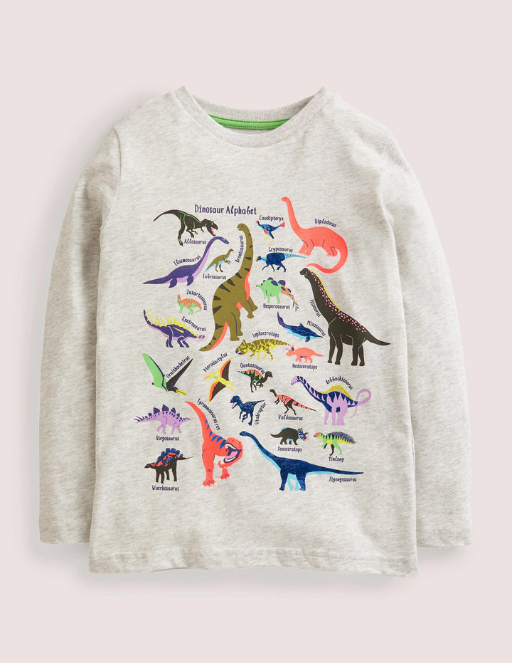 Langärmliges Oberteil mit Motiv-Silber Meliert, Dinos